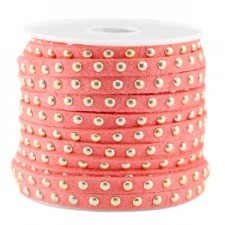 Faux Leather 5mm Suede with Studs gold Bright coral orange